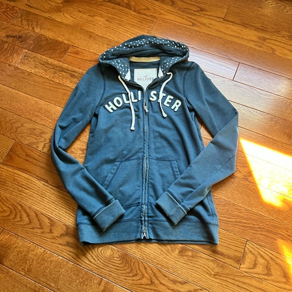 Hollister Blue Branded hoodie with polka dot hood.  size large - Picture 1 of 5
